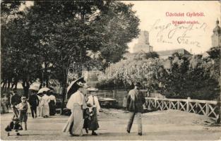 1906 Győr, Sétatér, háttérben a Püspökvár. Berecz Viktor kiadása (gyűrődések / creases)