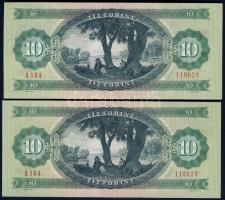 1975. 10Ft (2x) egymásutáni sorszámmal T:II+ Egyszer hajtva, törve nem!
