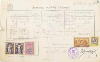 1927 Budapest anyakönyvi kivonat városi és állami illetékbélyegekkel