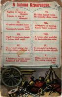 1914 A katona tízparancsa / WWI Austro-Hungarian K.u.K. military humour art postcard, ten commandments of the soldier (fa)