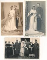 3 db régi fotó képeslap magyar katonatisztek esküvőjéről / 3 pre-1945 photo postcards of Hungarian soldiers' weddings