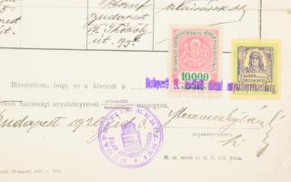 1924 Budapest anyakönyvi kivonat városi és állami illetékbélyegekkel
