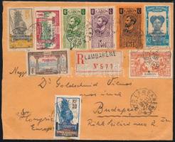 1935 Ajánlott levél 9 db bélyeggel Budapestre küldve, szükségragjeggyel / Registered cover with 9 stamps and auxiliary label to Budapest