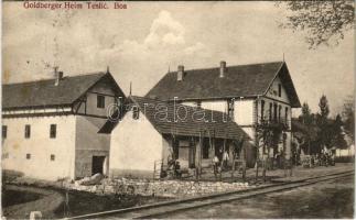 1914 Teslic, Goldberger Heim / hotel next to the railway tracks + "K.U.K. BAHNPOST SARAJEVO-BOS. BROD" (fa)