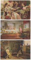 30 db régi művész képeslap: főleg nagypolgári szobabelsők / 30 pre-1945 art postcards: mainly room i...