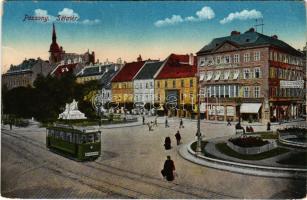 1917 Pozsony, Pressburg, Bratislava; Sétatér, villamos, üzletek, vár / promenade, tram, shops, castle (EK)