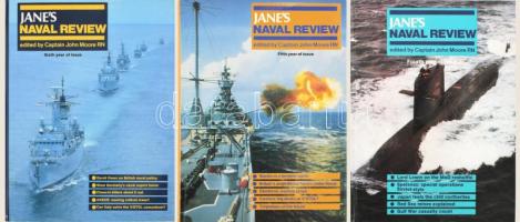 3 db könyv - Captain John Moore: Jane's Naval Review. Sixth year of issue. 1987, Jane's Publishing, kiadói egészvászon kötés, papír védőborítóval, angol nyelven. Fekete-fehér képanyaggal illusztrált + Captain John Moore: Jane's Naval Review. Fifth year of issue. 1986, Jane's Publishing, kiadói egészvászon kötés, papír védőborítóval, angol nyelven. Fekete-fehér képanyaggal illusztrált + Captain John Moore: Jane's Naval Review. Fourth year of issue. 1985, Jane's Publishing, kiadói egészvászon kötés, angol nyelven. Fekete-fehér képanyaggal illusztrált.