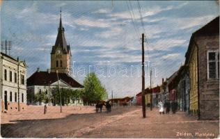 1913 Feketehalom, Zeiden, Codlea; Marktplatz / Piactér, templom. Atelier Greiner kiadása / market square, church (szakadt /tear)