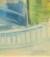 Fülöp Lajos (1939-2021): Veszprémi részlet a tűztoronnyal. Akvarell, papír. Jelezve jobbra lent. Üve...