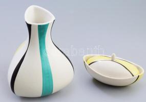 Finomkerámia Ipari Művek (FIM) Budapesti Porcelángyár váza és bonbonier. Jelzett, kis kopással, h: 14 cm, m: 19 cm