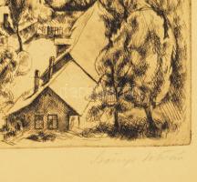 Szőnyi István (1894-1960): Dombos táj. Rézkarc, papír, jelzett, 25x33 cm, lap széle apró foltos, üve...