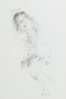 Kárpáti Tamás (1949-): Krisztus (cím nélkül). Szén, papír, jelzett, a hátoldalán Kárpáti Tamás autog...