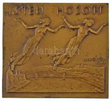 Beck Ötvös Fülöp (1873-1945) 1930. "Buda Pest / Isten hozott" kétoldalas bronz plakett (64...