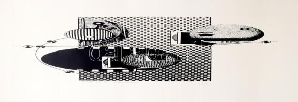 Joseph Kádár (1936-2019): L'Horizontalisme, 1995. Szitanyomat, papír. Jelzett. Művészpéldány E.A./9. számozással. 21x85 cm / screenprint on paper, signed, artist's proof E.A./9.