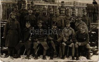 1916 Osztrák-magyar katonák csoportja télen / WWI Austro-Hungarian K.u.K. military, group of soldiers in winter. photo + "K.u.K. Infanterieregiment No. 66. 5/1. Marschkompagnie" "TÁBORI POSTAHIVATAL 174" (fa)