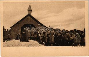 Tábori hitszónok, mise / Feldpredigt. Verlag Isonzofonds Feldpost 515. Serie I. Reingewinn zugunsten der Witwen und Waisen von Gefallenen an der Isonzofront / WWI Austro-Hungarian K.u.K. military, field mass with priest. R. Balogh phot. 1917. (EK)