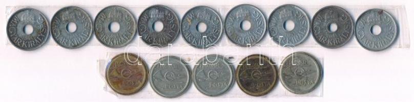 1941. 20f Fe (9x) + DN "Telefonérme / Magyar Posta (Tantusz)" (5x) Cu-Ni és sárgaréz telef...