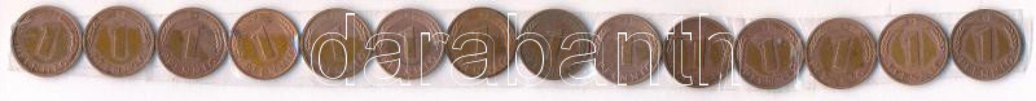 NSZK 1949-1996. 1pf (14xklf) T:XF FRG 1949-1996. 1 Pfennig (14xdiff) C:XF