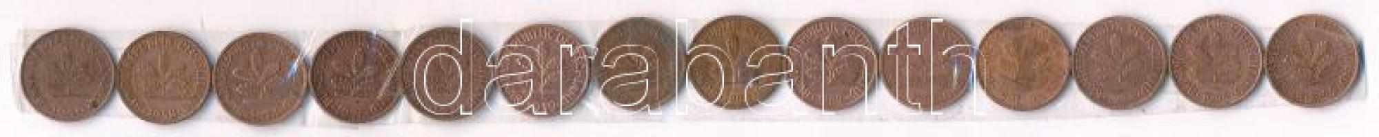 NSZK 1949-1996. 1pf (14xklf) T:XF
FRG 1949-1996. 1 Pfennig (14xdiff) C:XF