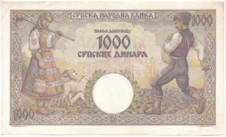 Szerbia / Német megszállás 1942. 1000D Petar király vízjellel T:F az egyik sarka ragasztva 
Serbia ...