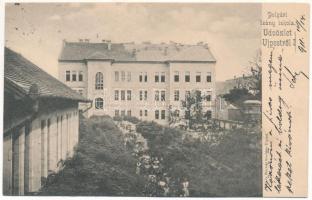 1911 Budapest IV. Újpest, Polgári leányiskola (ázott / wet damage)