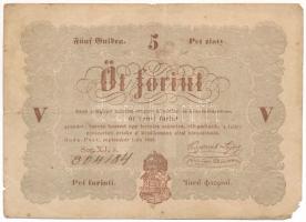 1848. 5 Ft " Kossuth Bankó" barna nyomat XJ364184 T: F hiányzó sarok Hungary 1848 5 forint Kossuth banknote, brown print XJ364184 , T: F missing corner Adamo G109A