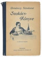 Urmánczy Nándorné szakácskönyve. Minden recept házilag kipróbálva. Bp., [1926], Pallas, 222 p. + 6 t. Második, bővített kiadás. Kiadói illusztrált félvászon-kötés, kissé kopott borítóval, sérült gerinccel, laza fűzéssel.