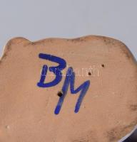 Kislány macijával. Jelzett mázas kerámia szobor, m: 15,5 cm