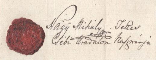 1825 Cséb, Pest vármegye nyugta a csébi uradalmi kasszából. viaszpecséttel