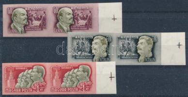 1952 NOSZF vágott sor ívszéli párokban (32.000) / Mi 1276-1278 imperforate margin pairs