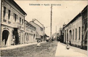 Csíkszereda, Miercurea Ciuc; Apaffy (Apafi) Mihály utca, Fried, Czáka Béla üzlete, Hutter szálloda. Karda Gyula kiadása / street view, shops, hotel