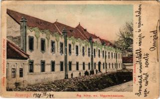 1908 Rozsnyó, Roznava; Evangélikus főgimnázium. Pauchly Nándor kiadása. Vogel I. felvétele / Lutheran grammar school (ázott sarok / wet corner)