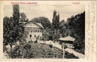 Szlatinafüred, Slatina (Aknaszlatina, Solotvyno; Máramaros); Pável sósfürdő, vendéglő, étterem. Wizner és Dávid kiadása / spa, restaurant (ázott / wet damage)