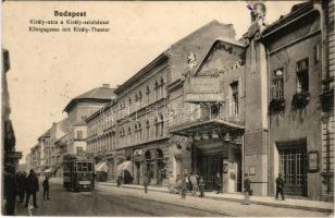 1916 Budapest VII. Király utca, Király színház, cukorka és nyakkendő üzletek, bor- és sörház, villamos (fl)