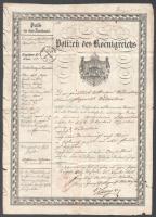 1836 Útlevél, külföldre szóló utazási engedély (Pass in das Ausland), a délnémet Oettingen-Wallerstein fejedelemség rendőrsége által kiállítva, fejléces címeres papíron, több bélyegzéssel, hajtásnyomokkal, apró szakadással, korához képest jó állapotban