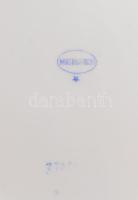 Meissen 3 darab lila virágmintás tál, egyiken repedéssel, jelzett, kopott, d: 24 cm