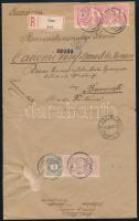 1899 Ajánlott levél 1kr + 2x2kr + 3x5kr bérmentesítéssel, "UZON" - "BUCURESTI", ritka háromszínű bérmentesítés, RR!