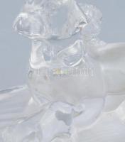 Cristal d'Arques üvegszobor: kutya kölykeivel. Jelzés nélkül, hibátlan, 15x10 cm