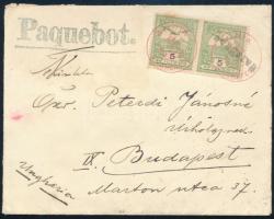 1906 Peterdi hajóposta levél Turul 1f hármascsíkkal, 5f párral és 2 x 6f bélyeggel bérmentesítve / Peterdy sea mail cover with 7 stamps, piros / red "ADRIA / UNGHERESE" + kék / blue "Paquebot." - Budapest