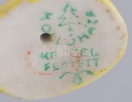 Hollóházi art deco macska. Kézzel festett, jelzett, kis mázkopással, m: 8,5 cm