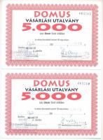 Győr 2003. "Domus vásárlási utalvány 5000Ft értékben" (2x) viszonylag közeli sorszámokkal, bélyegzésekkel T:AU