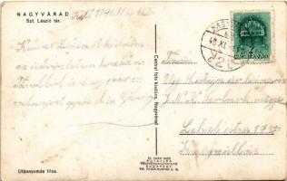 1940 Nagyvárad, Oradea; Szent László tér, villamos, gyógyszertár, üzletek, háttérben az ortodox zsin...