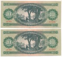 1962. 10Ft (2x) sorszámkövetők "A 483 077666 - A 483 077667", nyomdai papírráncokkal T:F s...