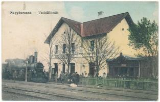 Nagyberezna, Velykyi Bereznyi, Velky Berezny; vasútállomás, gőzmozdony / railway station, locomotive (ázott / wet damage)