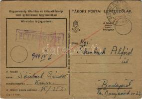 1944 Steinbach Sándor zsidó KMSZ (közérdekű munkaszolgálatos) tábori posta K/252. levele Steinbach Alfrédnak. Hátoldalon katona levelet hozó nyúllal. Judaika / WWII Letter from a Jewish labor serviceman. Judaica (kis szakadás / small tear)