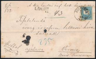 1882 Ajánlott ex offo levél Színes számú 10kr bérmentesítéssel / Registerd ex offo with 10kr franking "KIS-HARTA PEST M."