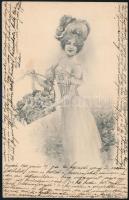 1901 Ungvár, képeslap, melyen a bélyeg alatt titkos szerelmes üzenet a címzett úrhölgy részére, magy...