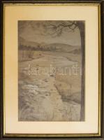 Gách jelzéssel (Gách István Lipót?): Liptószentmiklós, mocsár, 1936. Vegyes technika, papír. Dekorat...