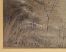 Gách jelzéssel (Gách István Lipót?): Liptószentmiklós, mocsár, 1936. Vegyes technika, papír. Dekorat...