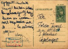 1944 Földes József zsidó KMSZ (közérdekű munkaszolgálatos) tábori posta 101/207. I. félszázad, küldött levél Judaika / WWII Letter to a Jewish labor serviceman. Judaica